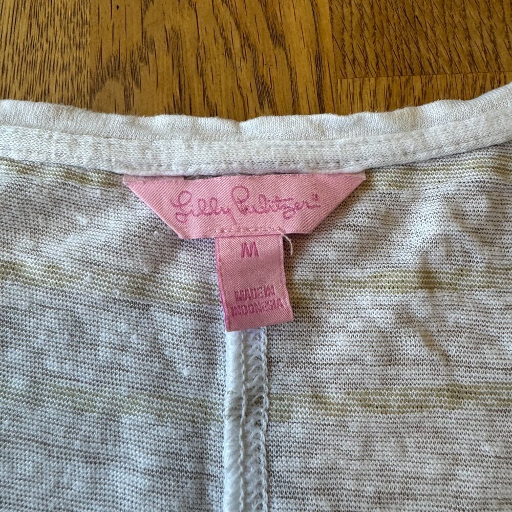 Lilly Pulitzer Rollins Linen Top Gold Serene Stripe Top Size Medium - Picture 3 of 9
